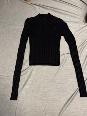 Pink Republic Black Ribbed Long Sleeve Tee